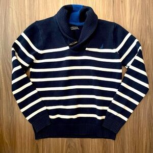 Nautica Boys Blue and White Striped Shawl Collar Sweater size L